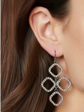 Plunder Earrings Sparkly Dangles in Silver Tone with Multicolor Rhinestones